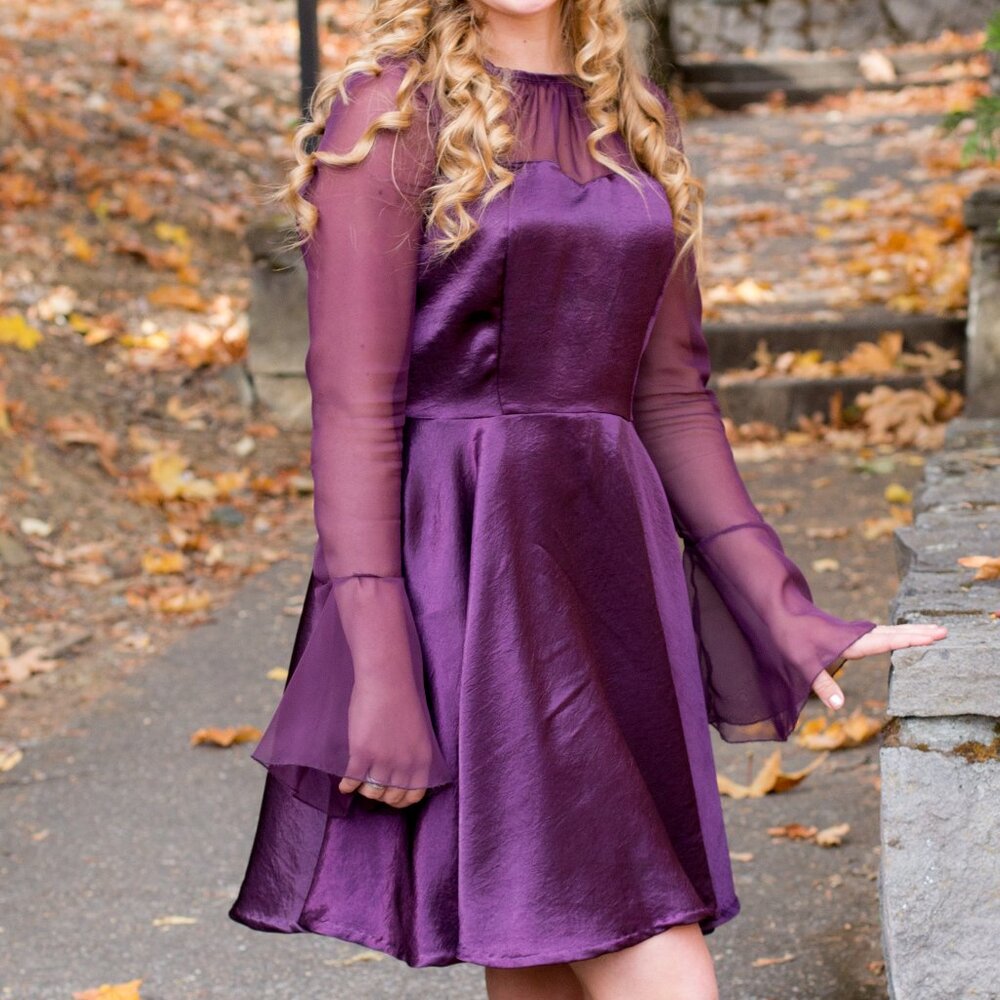 Women's Purple Satin and Chiffon Fancy Dress, Handmade, M